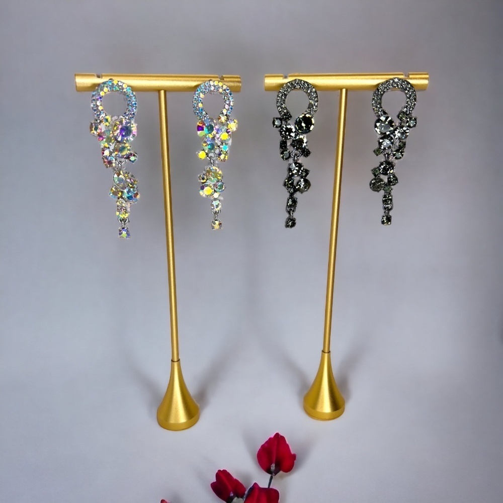 Sparkle & Shine Rhinestone Drop Earrings – Crystal & Black Glam (NWT) - Picture 2 of 7